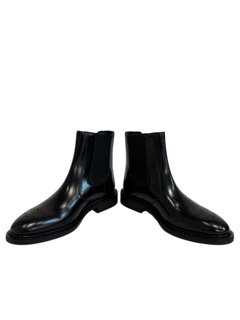 Celine Perforated Logo Side Gore Short Triomphe Leather Boots Black - Picture 2 of 8